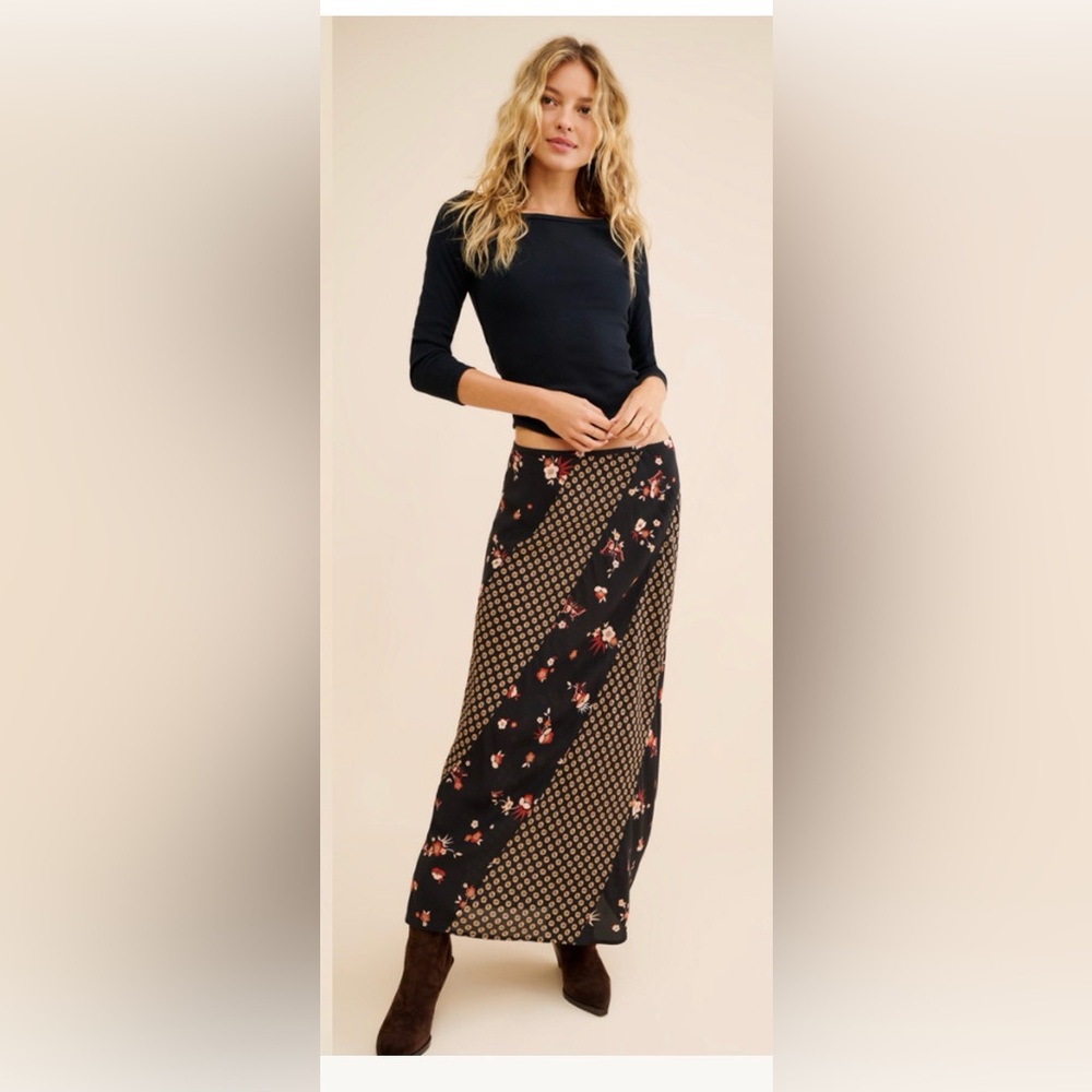 Rixo Hudson Slip Maxi Skirt Ditsy floral black 14